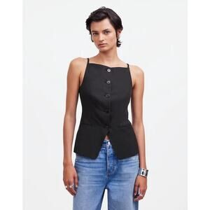 $88 New Madewell Square Neck Vest in Drapey Twill - Black - 00